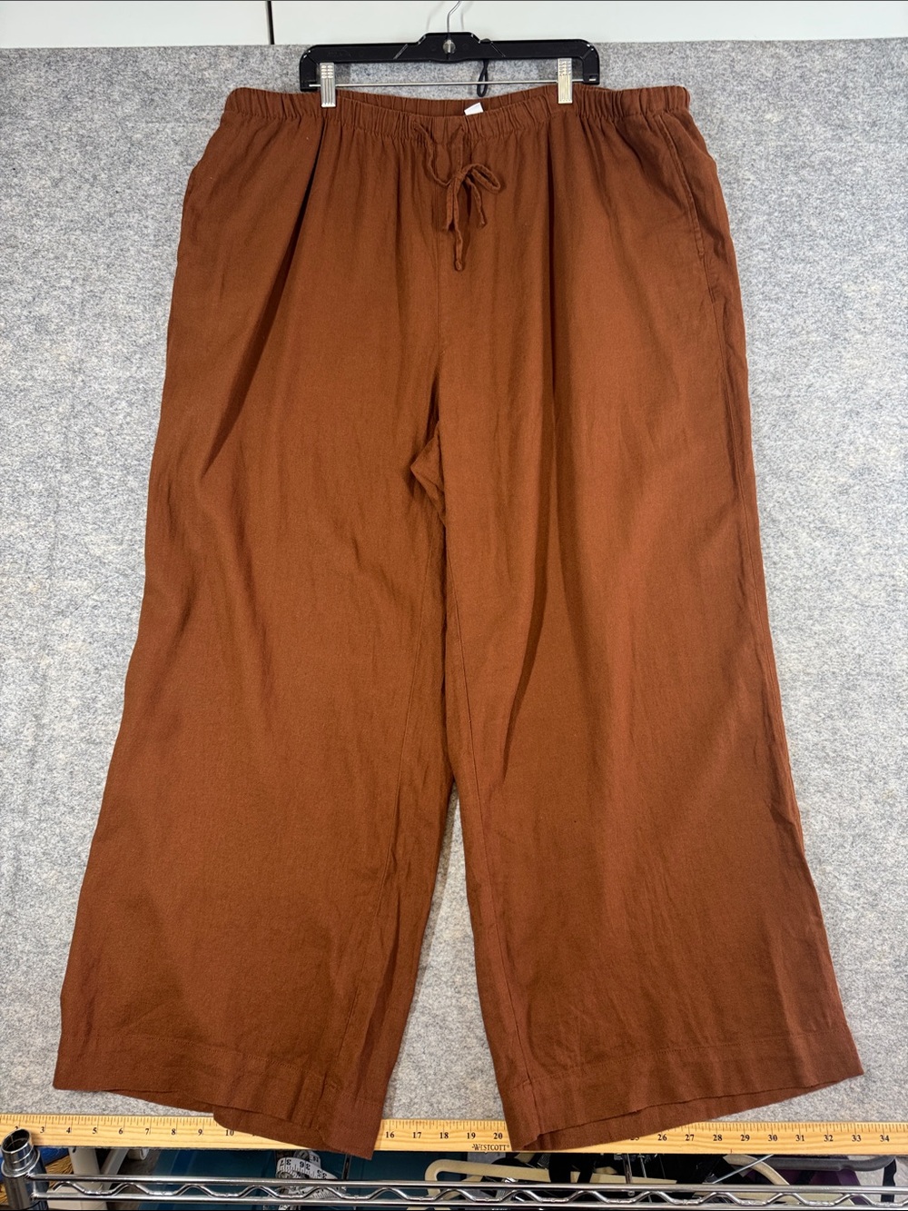 Old Navy Linen Blend Rustic Brown Wide Leg Pull On Pants 2X Boho Casual Resort